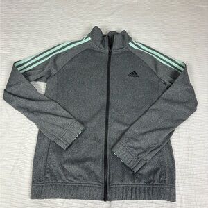 Adidas Women's Gray Long Sleeve Top with Mint Stripes